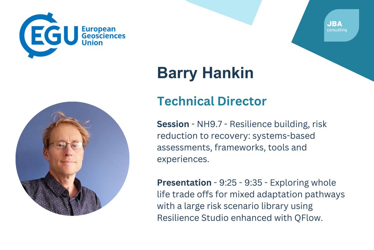JBAConsulting's tweet image. Today, two of our Technical Directors, Barry Hankin and Duncan Faulkner, are presenting at the @EuroGeosciences General Assembly 2025, sharing their knowledge on #AdaptationPathways and #HydrologicalProcesses.

Find out more about their presentations 👇
egu25.eu