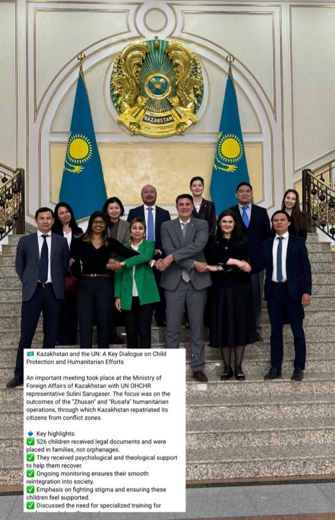officialuali's tweet photo. Honored to join the Cross-Regional Dialogue on Prosecution, Rehab &amp; Reintegration of Returnees, representing the Office of the Ambassador-at-Large.

Welcomed S.Sarugaser @unohchr &amp; discussed Kazakhstan’s Zhusan &amp; Rusafa operations.
#Kazakhstan #UN 
#HumanRights #Zhusan #Rusafa https://t.co/3hjSK5VEjx