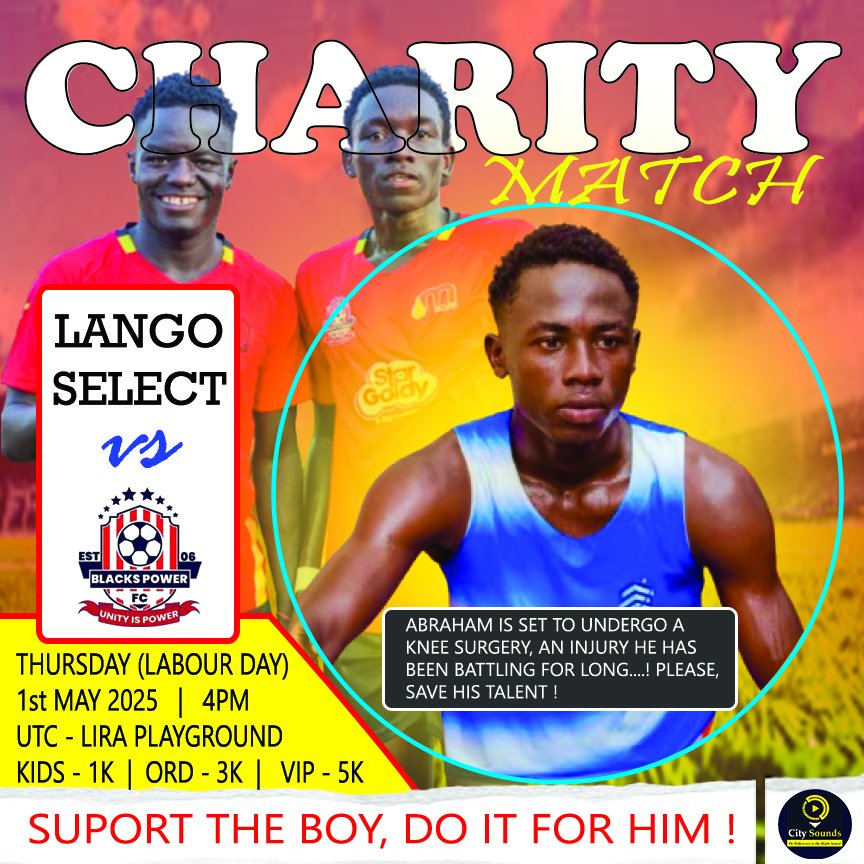 Join us in supporting a charity match in solidarity with Abraham Opio, who's been fighting a knee injury for too long. Let's save his talent and get him back on the field!

The game will help us prepare for Onduparaka FC comes 11th May 2025.

#WeAreBlacksPower #UnityIsPower