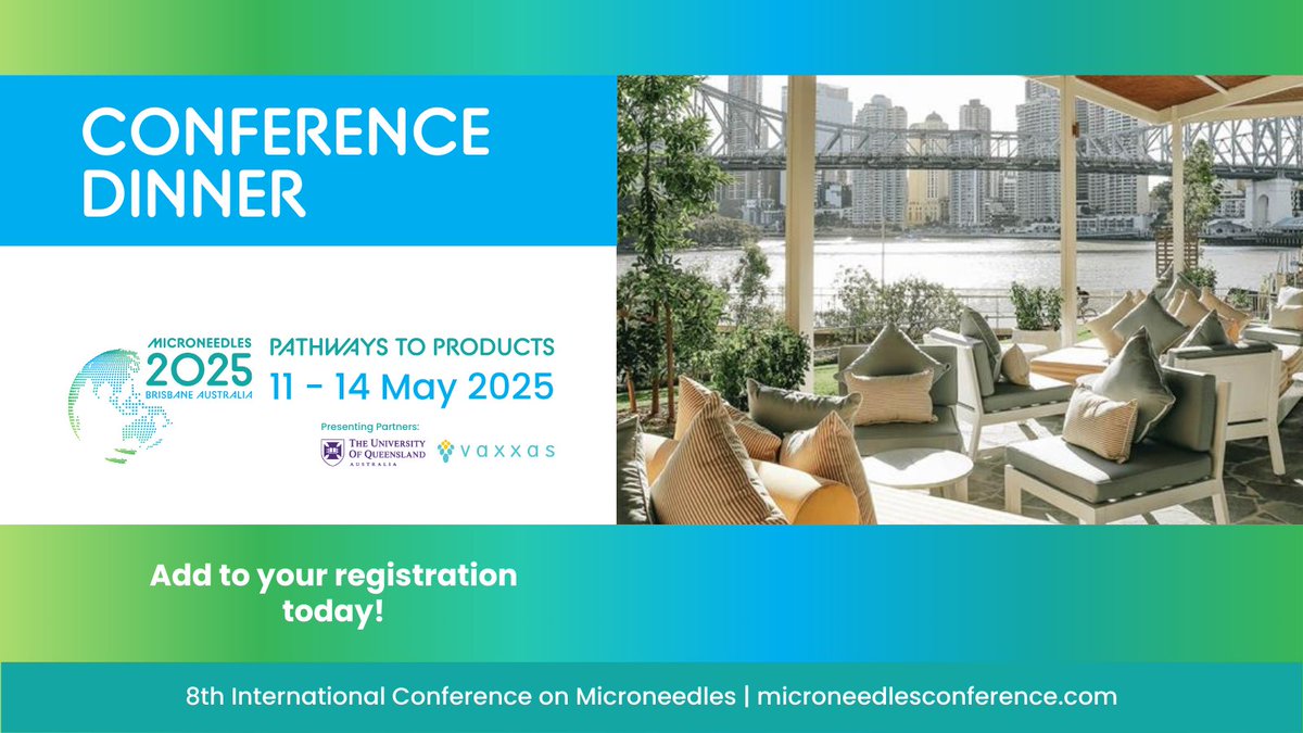 Join us for the Microneedles 2025 Networking Dinner! 🤝✨

📍 Howard Smith Wharves, Brisbane
📅 Tues, 13 May
🍽️ Roving food stations + stunning views
💬 Connect with global experts

Secure your ticket when you register!
🔗 microneedlesconference.com/pages/registra…

#Microneedles2025 #Networking
