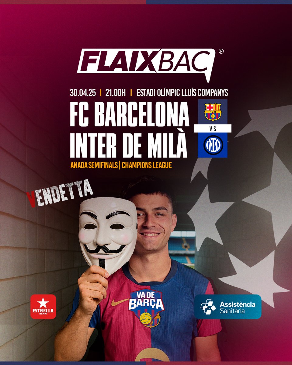 🔥 𝗧𝗲𝗻𝗶𝗺 𝗺𝗲𝗺ò𝗿𝗶𝗮 𝗶 𝘃𝗼𝗹𝗲𝗺 𝑽𝒆𝒏𝒅𝒆𝒕𝒕𝒂 🔥

🗓 Dimecres 30 d'abril
⚽️ FC Barcelona - Inter de Milà
🏟 Estadi Olímpic Lluís Companys
🕘 21:00

Des de les 20.45 en directe des del Twitch de Flaixbac i també a Youtube 📺