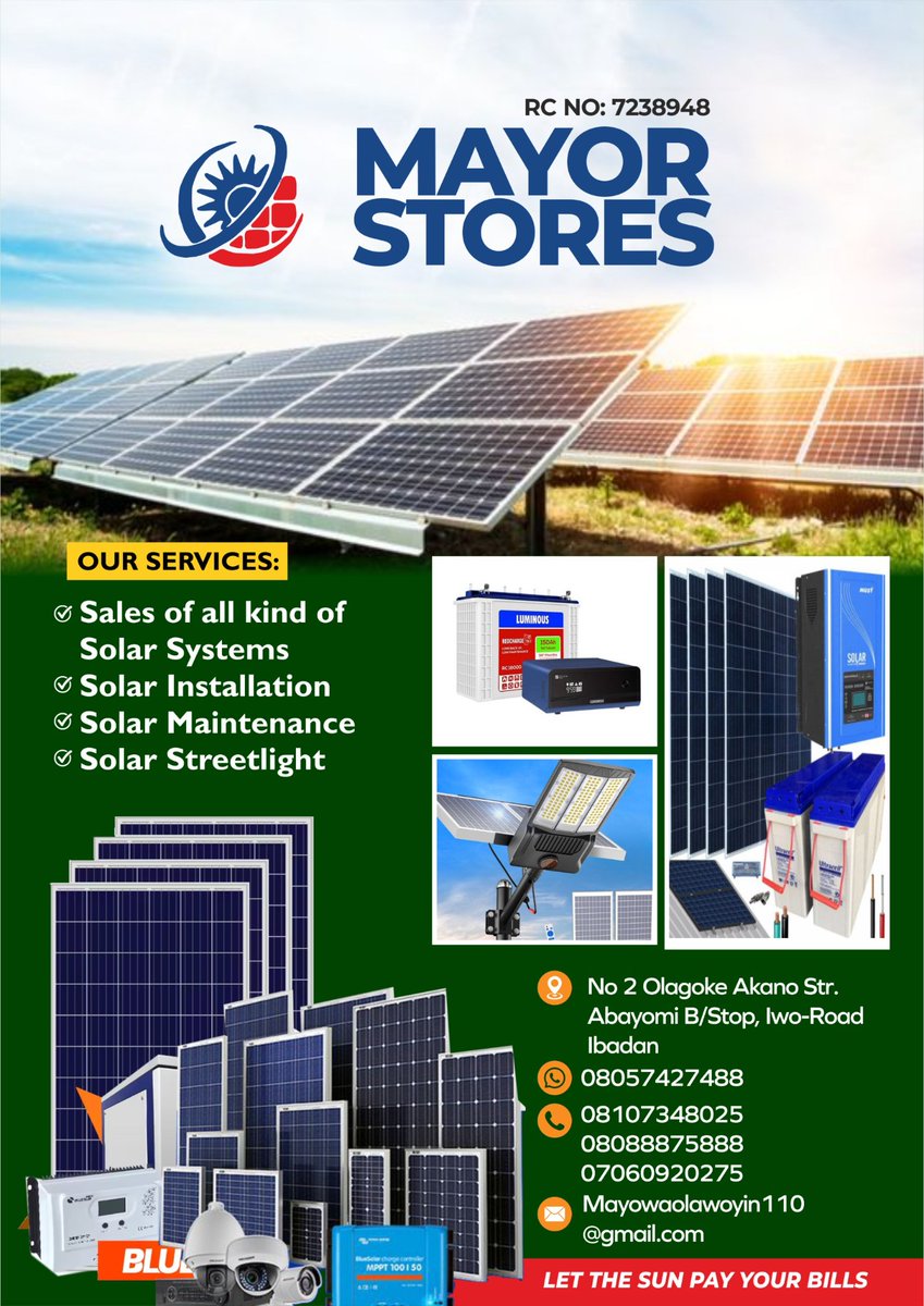 AdeAbiol's tweet photo. Let's the Sun 🌞 Pay your Bill

DM for any kinds of solar products 

✅ Solar panel 
✅ Inventer 
✅ Battery 
✅ Charge controller 
✅ Solar fan
✅ Solar light 
✅ Solar Generator 

📞☎️ Whatsapp/Call 08057427488/07060920275

Kai Kia E-Money Skelly $House https://t.co/9R8ofzquqo