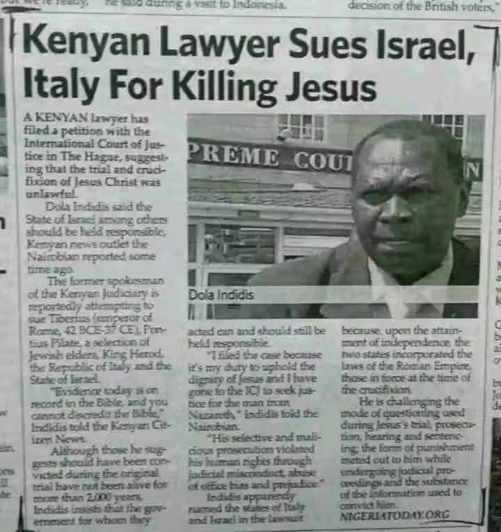 AfricanHub_'s tweet photo. The Kenyan lawyer who sued Israel and Italy for killing Jesus https://t.co/NdFkT5fwUt