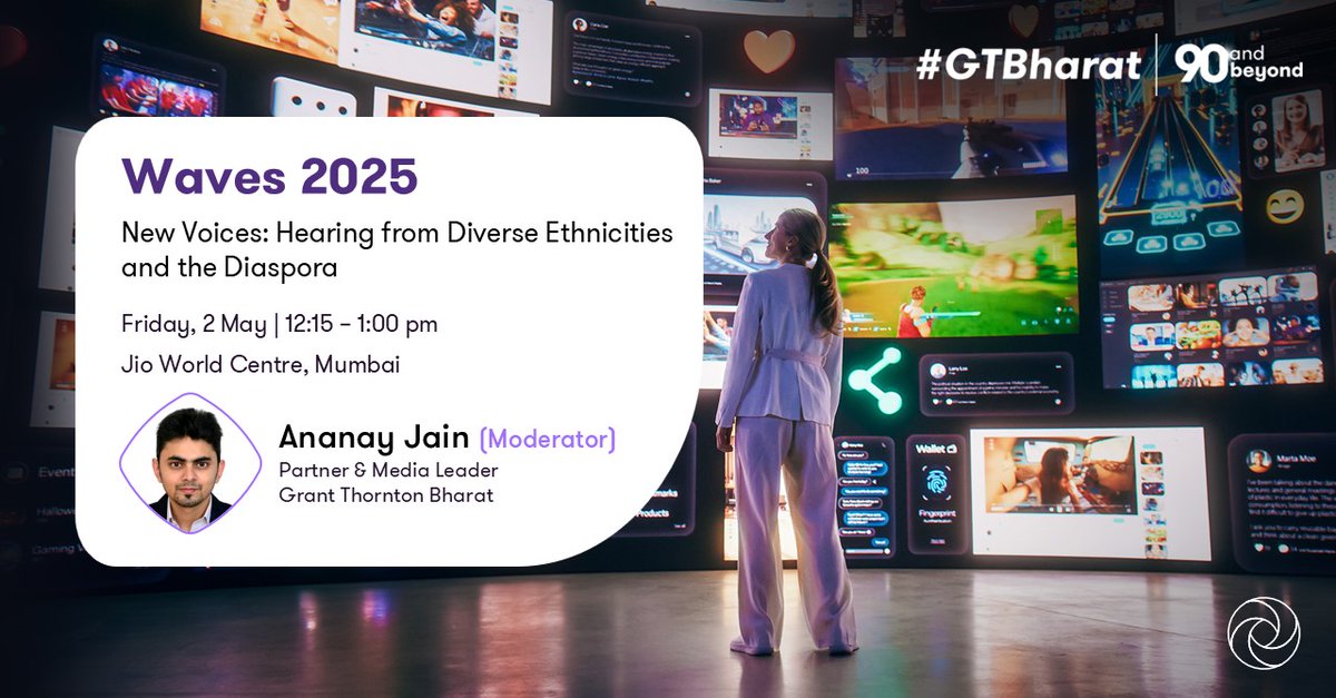 GrantThorntonIN's tweet image. @WAVESummitIndia, oragnised with @MIB_India, celebrates innovation across media, entertainment, and AVGC-XR. Our leader, Ananay Jain, will moderate a panel on ‘New Voices: Hearing from Diverse Ethnicities and the Diaspora&apos;.

Register: brnw.ch/21wSjh0

#WAVES2025 #AVGCXR