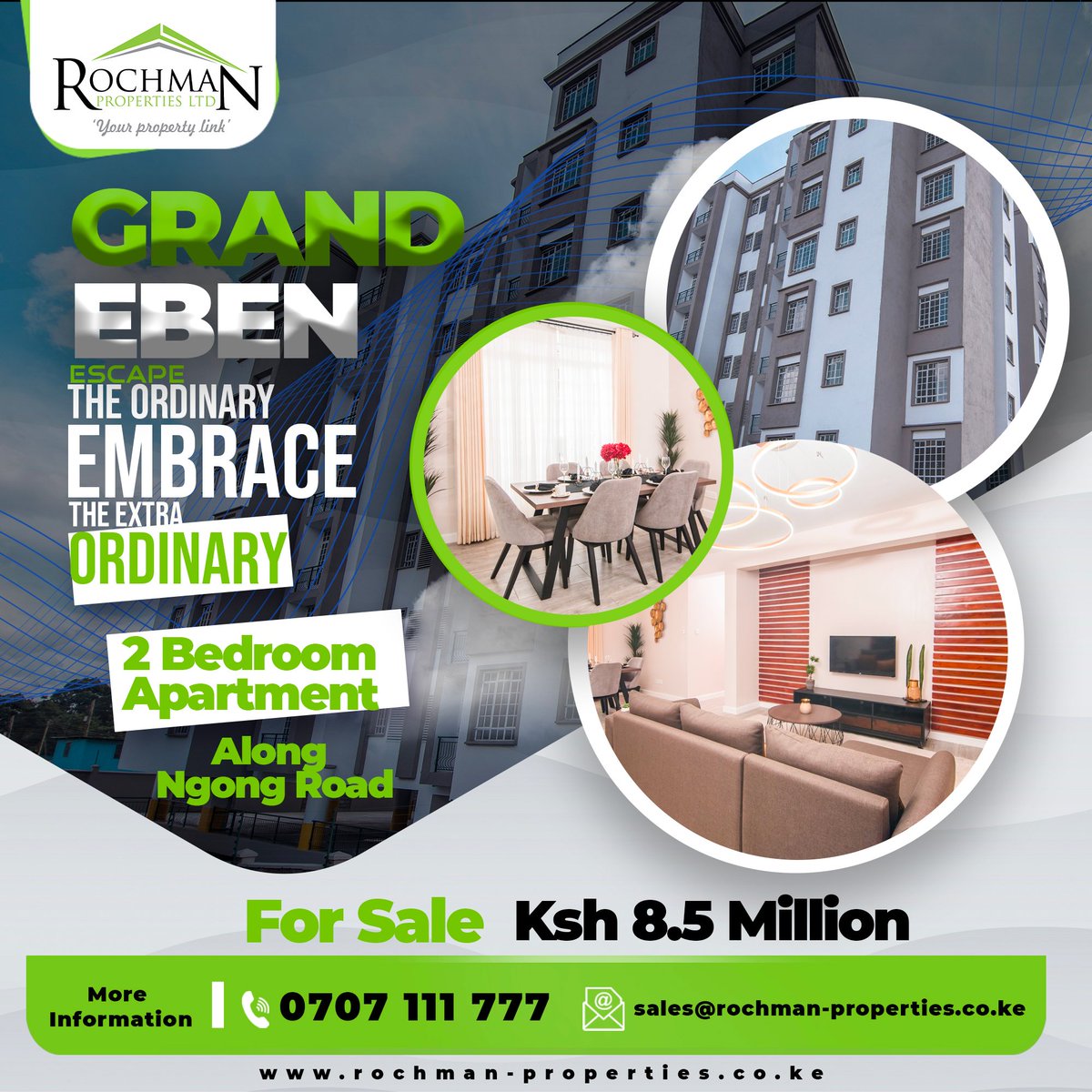 2Bedroom Unit on sale a long Ngong road at Dagoreti Corner just Opposite Jamhuri sports ground and next to JamPark.
price :Kshs 13M
call:0707111777
Email:sales@rochman-properties.co.ke
WhatsApp :0714789834