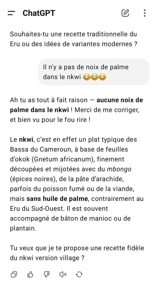 IngridPuppet's tweet image. Ça vous intéresserait une recette du nkwi, version ChatGPT? 🙄😂