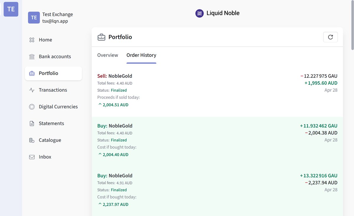 Liquid Noble (@liquidnoblegold) on Twitter photo Thank you, <a href="/BitcoinSVtrain/">Jon Southurst 🚂 @1259</a> , for the great article!
That's right: we've added price charts and a new "Portfolio" section to our app, allowing users to analyze asset performance over time, and to compare the price paid for any previous order with today's values.
More to come! 🚀 Thank you, <a href="/BitcoinSVtrain/">Jon Southurst 🚂 @1259</a> , for the great article!
That's right: we've added price charts and a new "Portfolio" section to our app, allowing users to analyze asset performance over time, and to compare the price paid for any previous order with today's values.
More to come! 🚀
