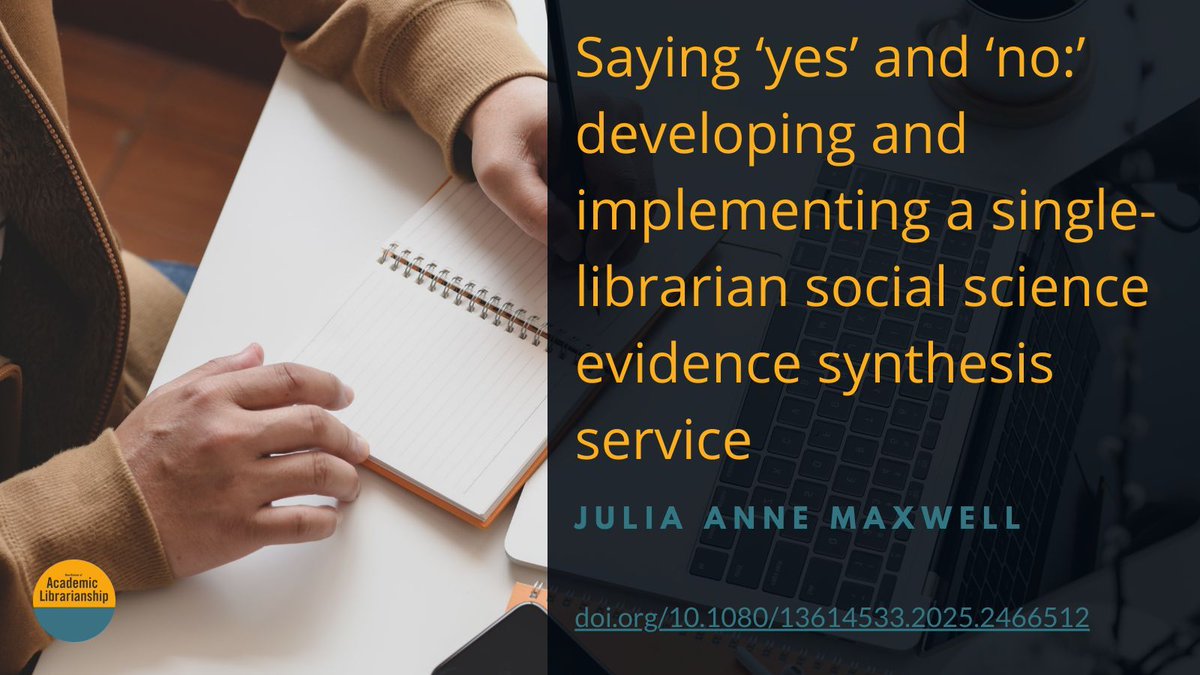 Evidence synthesis is a key service - but how do you implement it as a lone librarian? Read this article to find out more doi.org/10.1080/136145… #AcademicLibraries #EvidenceSynthesis
