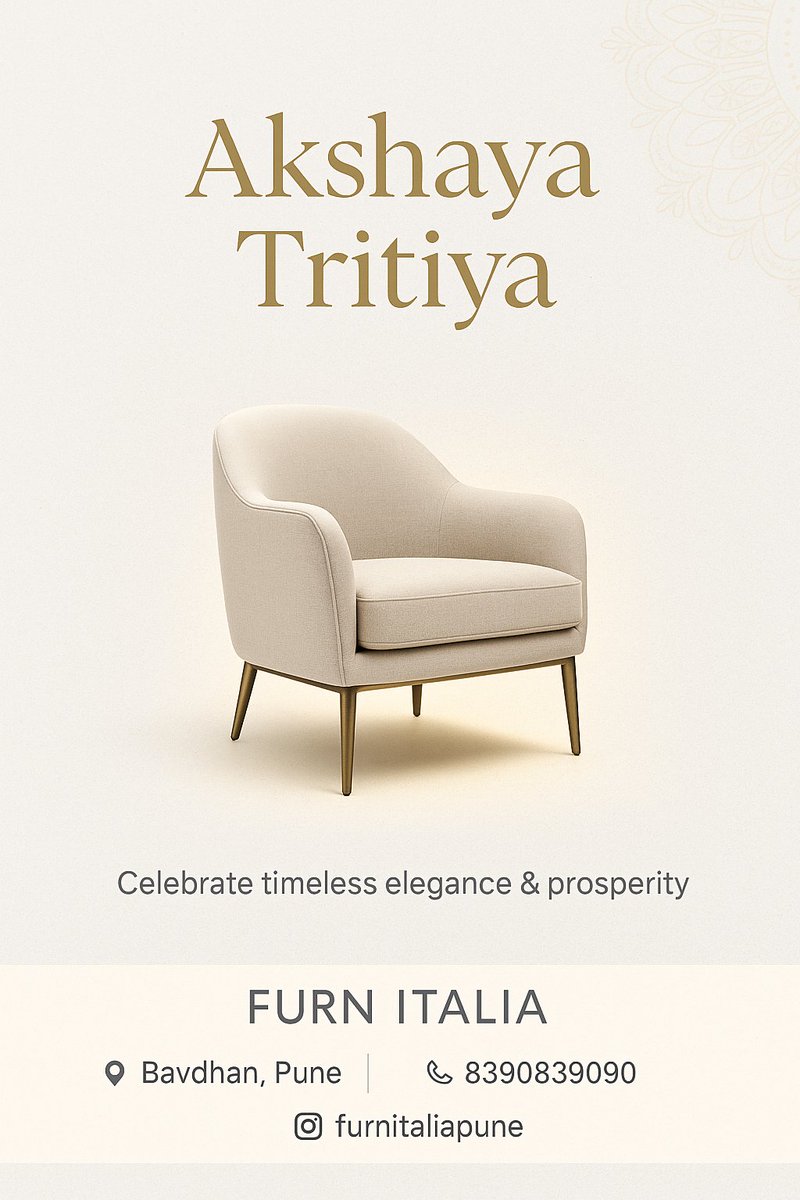 FurnItaliapune's tweet photo. 🌼 Akshaya Tritiya Blessings from Furn Italia 🌼
On this auspicious day of endless prosperity,
bring home timeless elegance and lasting comfort.

📍 Furn Italia, Bavdhan, Pune
📞 8390630909
🛋️ Italian | Indian | Chinese Designs | Custom Fabrics

#AkshayaTritiya #FurnItalia https://t.co/jIhvE8OIAa