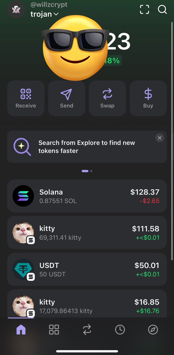willzCrypt's tweet photo. Here’s how I almost lost everything in my Phantom wallet to hackers—and how you can avoid it too.

There are many ways hackers try to get into users’ wallets, but one of the most effective (and sneaky) methods is by sending duplicate tokens.

Yesterday, I bought $KITTY at around 140k and made some profits. After selling, I should have just rested like Jesus on the 7th day—but no. I jumped into the next beta play, $PUPPY, and gave back some of my gains.

A few minutes later, I checked my Phantom wallet and saw about the same amount I put into $PUPPY... but showing in $KITTY. 

Now I had two tokens in my wallet, both with the $KITTY ticker.

And let me tell you, the brain is conniving. I started convincing myself maybe I did buy $KITTY by mistake instead of $PUPPY. 
But then I thought—if that were true, the tokens should’ve been merged, not separate.

That triggered my suspicion.

So before doing anything, I clicked on the token and scrolled down. It showed a $16M market cap, while the real $KITTY was only at $1.4M. Plus, the value of the token wasn’t moving at all.

That confirmed it. This was a malicious, fake token. I immediately hid it from my wallet.

Now I know some of you might be like, “f*ck it,” and try to swap it—but here’s the trap:

Once you try to interact with it (swap, stake, etc.), it usually redirects you to a phishing site or prompts you to sign a malicious transaction. 

And since you’re in FOMO mode trying to get that bag, you’ll sign it.

And just like that—wallet drained.

So don’t be greedy. Take a second. Pay attention. 

That little bit of caution could save you from getting completely rugged.