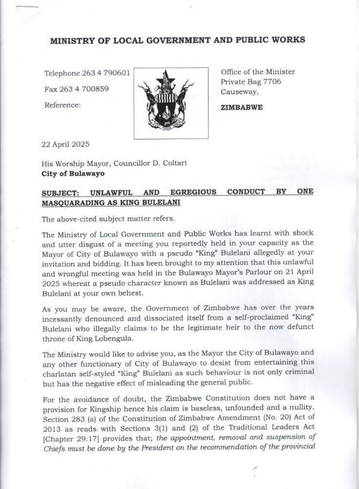 If Ndebeles recognize their King, who wields no political power  what's wrong with that?

I find it tribal, hypocritical and duplicitous that Shonas recognize Munhumutapa but Ndebeles can't have their King.