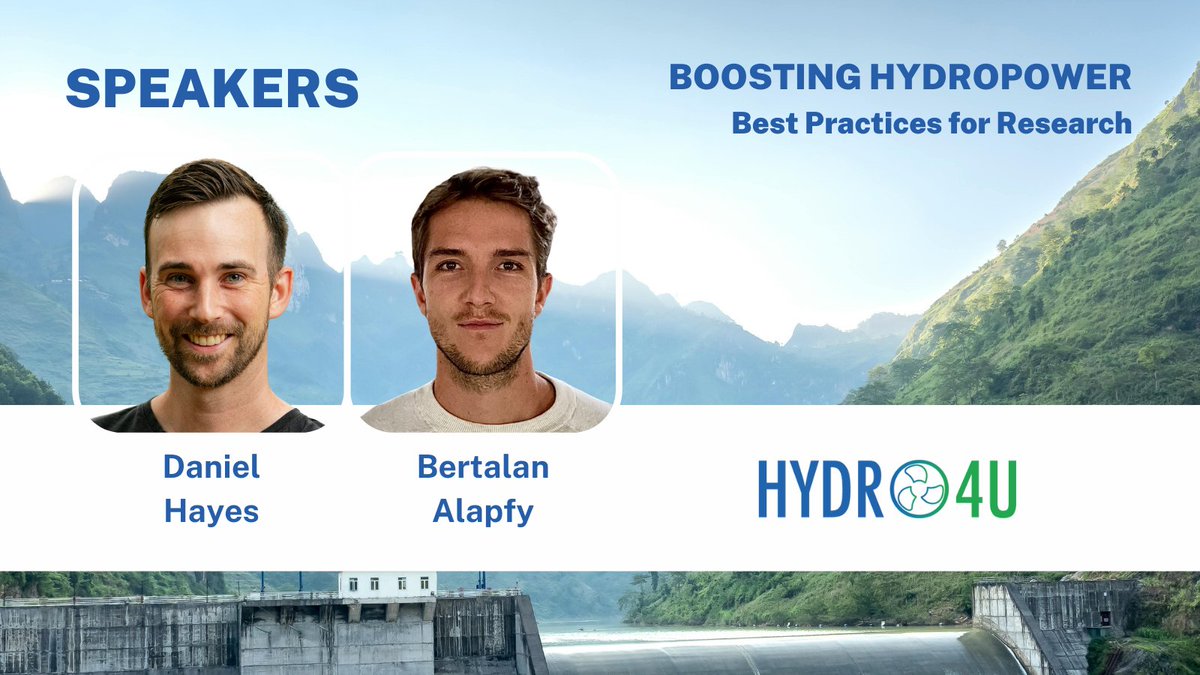 Our third presenters for the #webinar are Daniel Hayes, freshwater ecologist at BOKU University in Vienna, and Bertalan Alapfy, in charge of the technical optimization and implementation of the shaft power plant concept in Kyrgyzstan within HYDRO4U project⚡
#hydropower