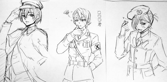 左から 日.独.伊イメージの少年将校.転生君.□□□君.カルマ君.です。当然連合に負けます………#私死にアート 
