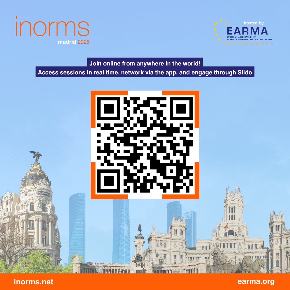 EARMAorg's tweet photo. 🌍INORMS Congress Madrid 2025 is more accessible than ever!💻
Join us online to hear from renowned speakers shaping the future of research management!
🔗https://t.co/kwW5DtBPrE
#INORMS2025 #ResearchManagement #RMA #Madrid #ResearchCongress https://t.co/OC6lHrOQ7a
