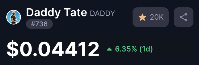 cryptofy01's tweet photo. Day 46: Posting $DADDY price updates every day until it hits $1π
πLet's make it happen!π
#Crypto #DADDY #RoadToOneDollar #BTC $BTC #XRP $XRP #ETH $ETH $BNB #BNB #SOL $SOL #crypto #bitcoin $SIGN $OM $ALPACA $HIGH $INIT https://t.co/8aXf0qTa6h