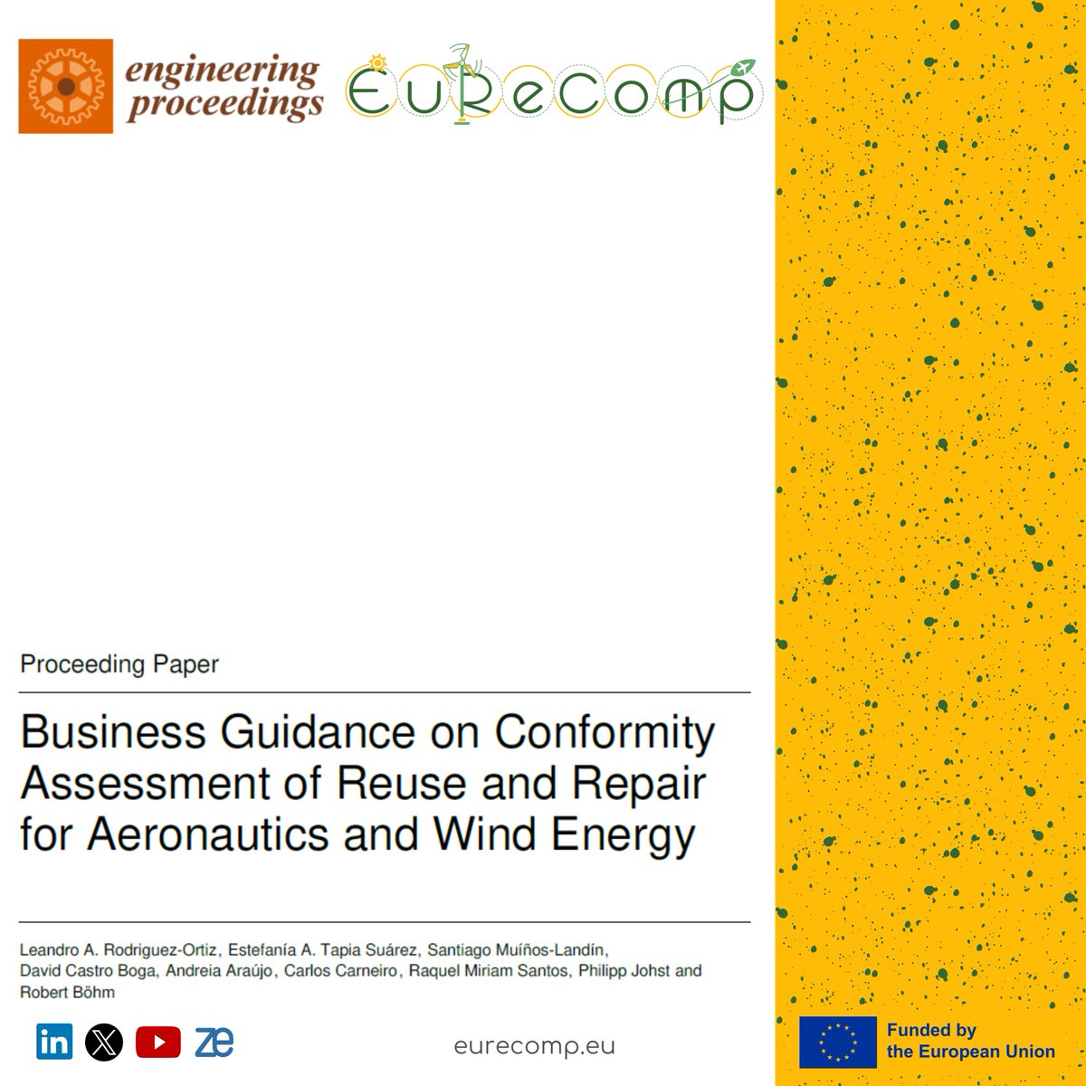 📄 New publication from #EuReComp:

Business Guidance on Conformity Assessment of Reuse and Repair for Aeronautics and Wind Energy explores practical &amp; regulatory aspects of sustainable composite use.

🔗Read the full paper: mdpi.com/2673-4591/90/1…