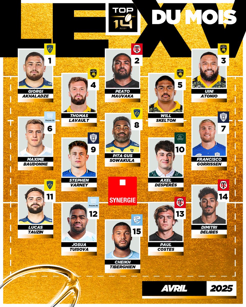 🐣 À Pâques, tu cherches les œufs ? Leur pack, lui, cherche l’impact. 💥

Sélectionné par les experts <a href="/Synergie/">Synergie</a> 💼, voici le XV du mois d’avril. Et vous, qui aurait fait fondre la concurrence dans votre sélection ? On attend vos avis ! 👇

#TOP14 | #XVduMois