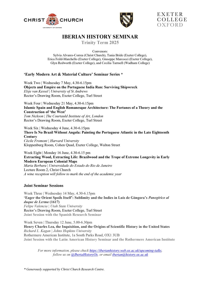 Iberian History at Oxford (@iberiahistoryox) on Twitter photo Welcome to another term of Oxford’s Iberian History Seminar! We’re delighted to share this new programme with you. For details: iberianhistory.web.ox.ac.uk/article/iberia…
<a href="/OxfordHistory/">Oxford History</a>
<a href="/oxfordglobhist/">Oxford Global History</a>
<a href="/LACOxford/">LAC Oxford</a>
<a href="/OxfordSpanish/">SpanishSubFaculty@Oxford</a>
<a href="/TORCHOxford/">TORCH Oxford</a>
<a href="/OxMedStud/">Oxford Medieval Studies</a>
<a href="/ExeterCollegeOx/">Exeter College, Oxford</a> Welcome to another term of Oxford’s Iberian History Seminar! We’re delighted to share this new programme with you. For details: iberianhistory.web.ox.ac.uk/article/iberia…
<a href="/OxfordHistory/">Oxford History</a>
<a href="/oxfordglobhist/">Oxford Global History</a>
<a href="/LACOxford/">LAC Oxford</a>
<a href="/OxfordSpanish/">SpanishSubFaculty@Oxford</a>
<a href="/TORCHOxford/">TORCH Oxford</a>
<a href="/OxMedStud/">Oxford Medieval Studies</a>
<a href="/ExeterCollegeOx/">Exeter College, Oxford</a>