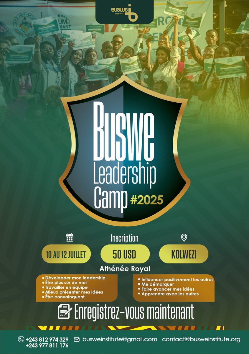 LUBUMBASHI, C’EST VOTRE MOMENT.
Rejoignez un programme de formation déjà suivi par plus de 4000 jeunes à travers la RDC.

📝 COMMENT S’INSCRIRE ?

C’est simple : remplis le formulaire d’inscription : forms.gle/MKvtdJs4nvkWVv…

Go ! GO ! GO !