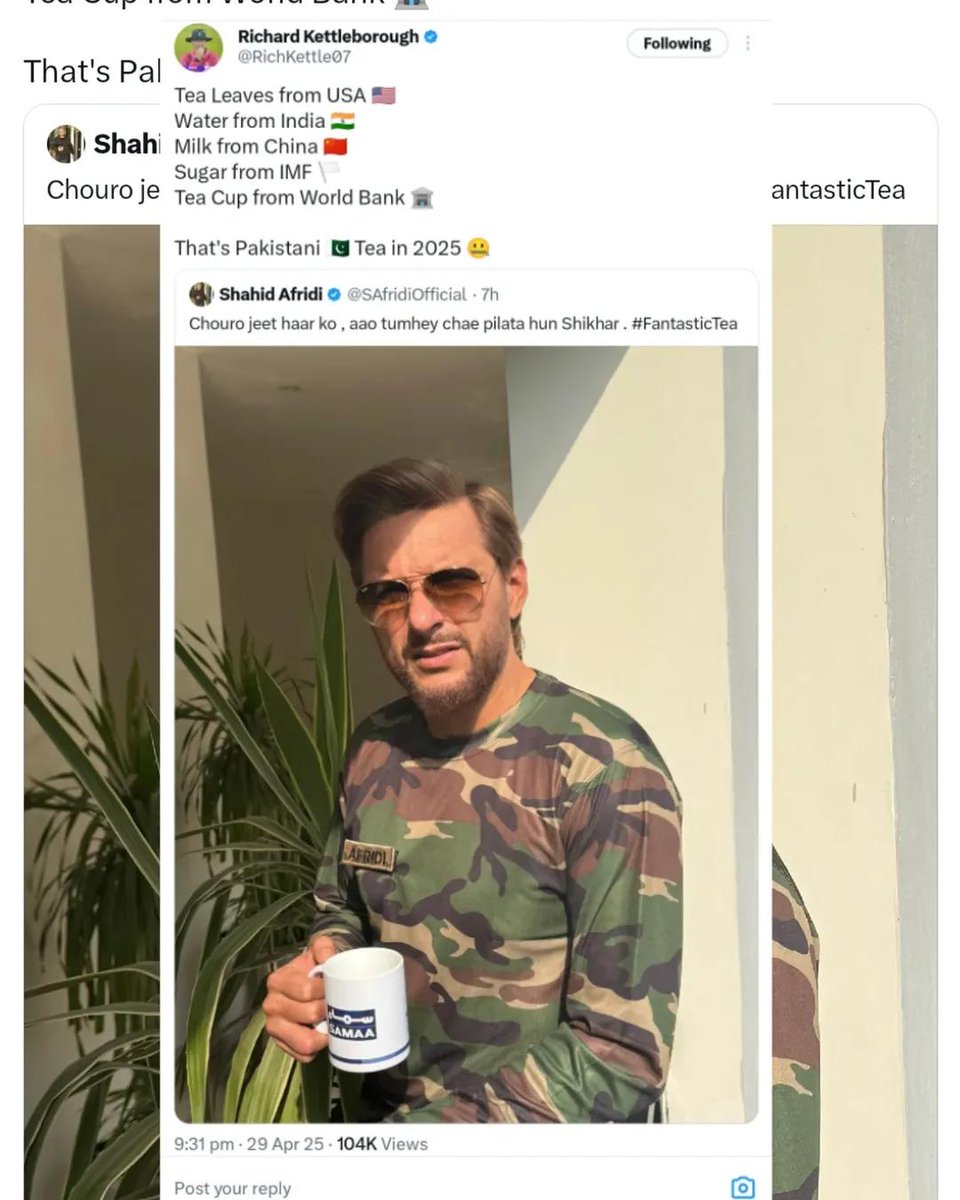anish (@iamgraphik) on Twitter photo What a slipper shot for this cheapster <a href="/SAfridiOfficial/">Shahid Afridi</a> even when the world trolls this fellow and his country men, he thinks the chai what they offered was the most daring thing they ever did 😂 What a slipper shot for this cheapster <a href="/SAfridiOfficial/">Shahid Afridi</a> even when the world trolls this fellow and his country men, he thinks the chai what they offered was the most daring thing they ever did 😂