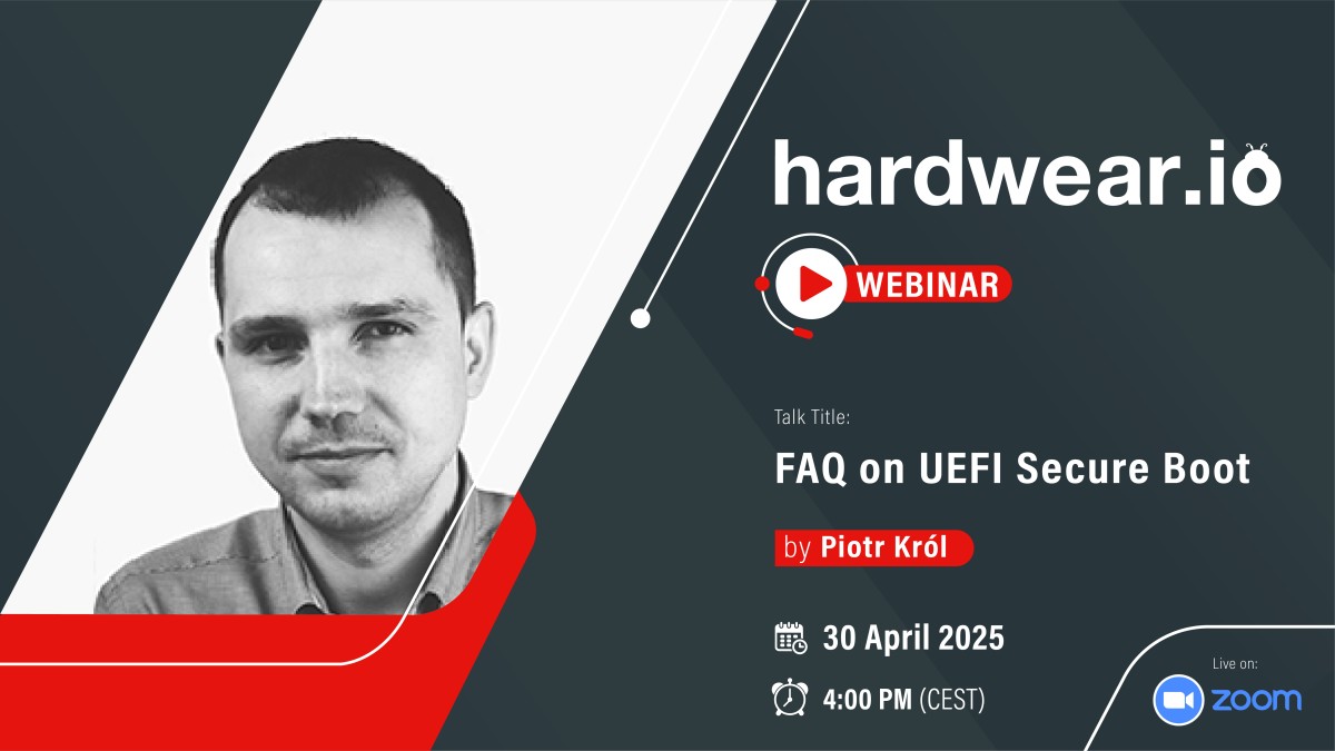 hardwear_io's tweet image. 📅 It’s Happening Today! Your UEFI Secure Boot Questions, Answered

From real-world Root of Trust to critical UEFI variavles—this is your chance to ask and learn. Join Piotr Król at #hw_iowebinar

Resigter now, no cost: hardwear.io/webinar/faq-on…

#UEFI #secureboot #hardwaresecurity