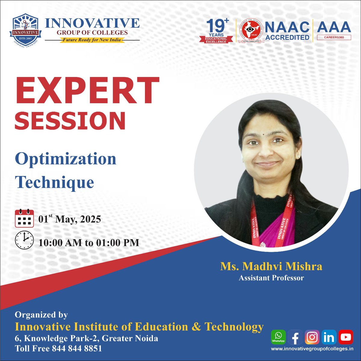 innovativeinst5's tweet image. Expert Session on Optimization Technique!
Unlock the secrets to smarter problem-solving and decision-making with Ms. Madhvi Mishra, Assistant Professor, in an engaging expert session on Optimization Techniques!
innovativegroupofcolleges.com
#ExpertSession #OptimizationTechniques