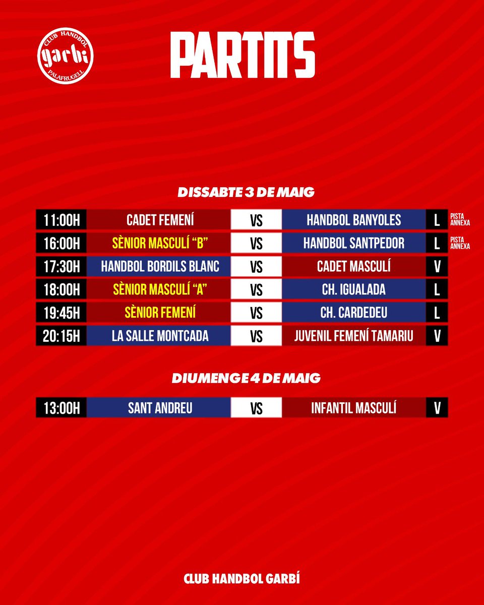 PARTITS DEL CAP DE SETMANA 🤾‍♀️🤾‍♂️

#jnf2
#SíSíSíGarbí
#mésqueunclubunagranfamília