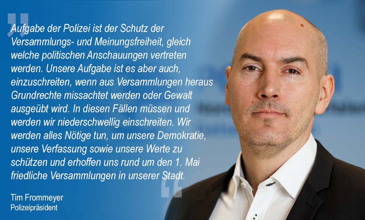 Ein Statement von Polizeipräsident Tim Frommeyer zur Versammlungslage am 1. Mai.
#Polizei #Gelsenkirchen