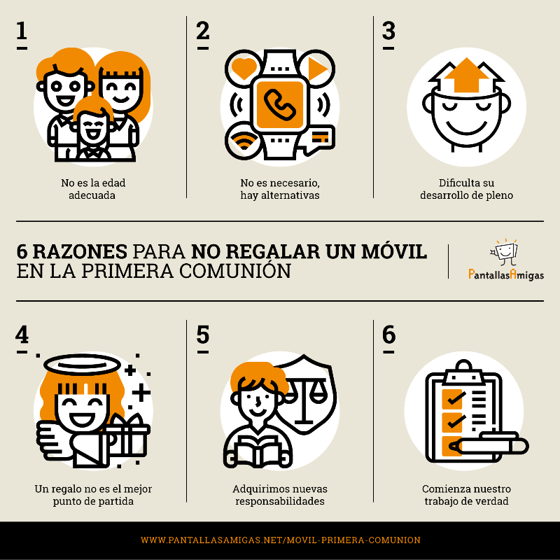PantallasAmigas's tweet photo. 🎁📵 ¿Primera Comunión y Primer Móvil? Quizá no sea lo más adecuado. 

Antes de dar ese paso, conoce estas 6️⃣ razones para resistir la presión social y tomar una decisión consciente. 

🔗 https://t.co/qickXmneM8