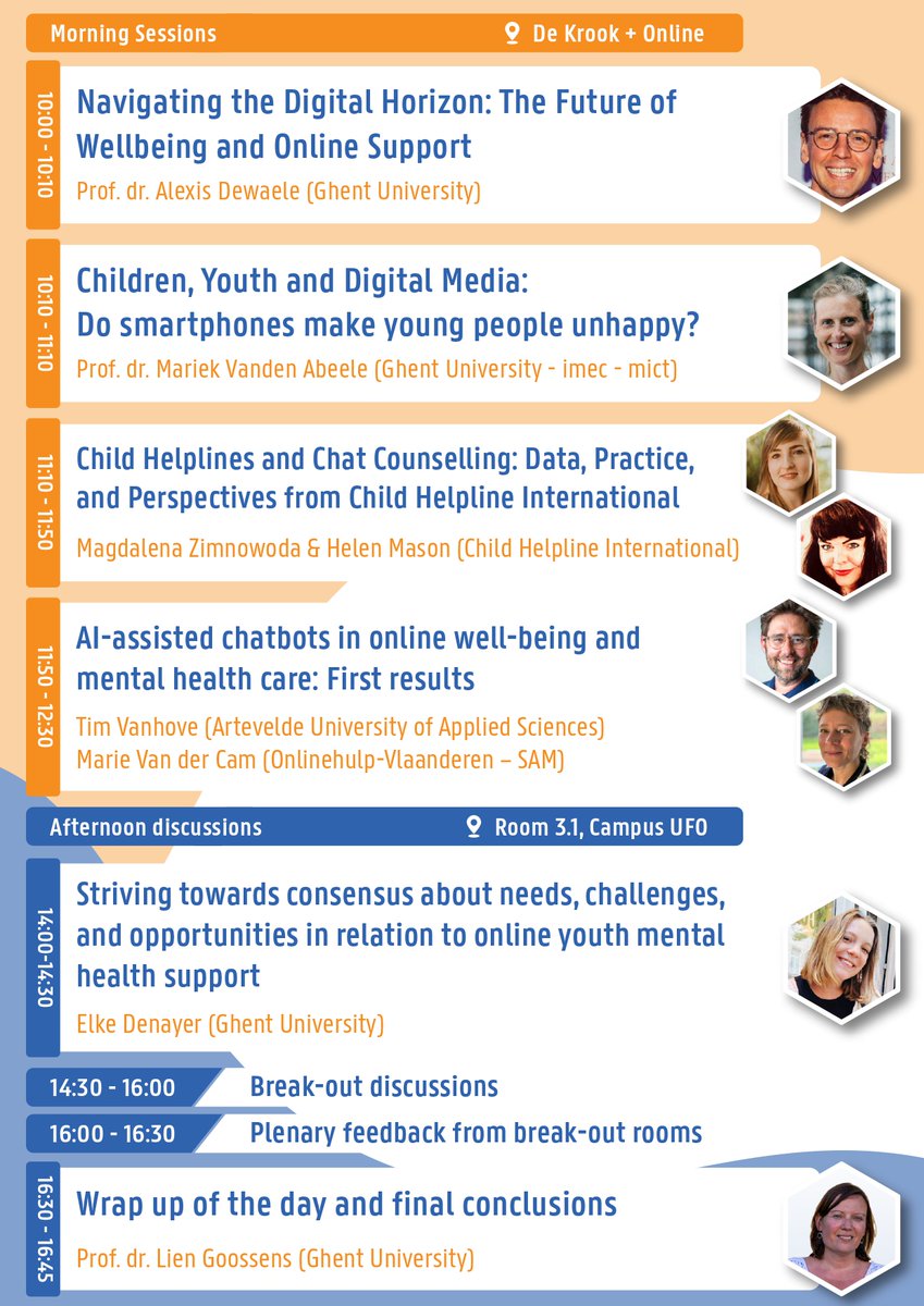 alexis dewaele (@psync_ugent) on Twitter photo Do smartphones make young people unhappy? 📱🤔
Check out our webinar & symposium exploring digital well-being and online youth support!
📅 May 22nd | Online or at location in Ghent (Belgium)
✅ Free registration required: shorturl.at/wlBkx
#eHealth <a href="/DMHW2025/">Digital Mental Health & Wellbeing, May 2025</a> Do smartphones make young people unhappy? 📱🤔
Check out our webinar & symposium exploring digital well-being and online youth support!
📅 May 22nd | Online or at location in Ghent (Belgium)
✅ Free registration required: shorturl.at/wlBkx
#eHealth <a href="/DMHW2025/">Digital Mental Health & Wellbeing, May 2025</a>