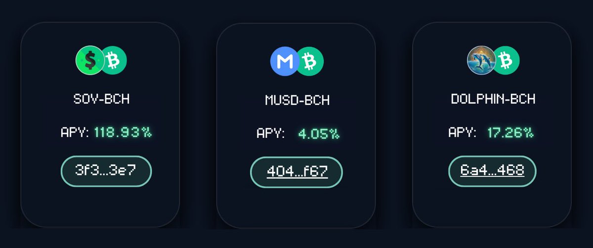 📚 Top pools by volume 📚

🧪 MUSD-BCH | APY: 4.05%
🧪 SOV-BCH | APY: 118.93% 🔥
🧪 DOLPHIN-BCH | APY: 17.26%

🔮 Provide liquidity and earn yield with micro pool LP farms at cauldron.quest