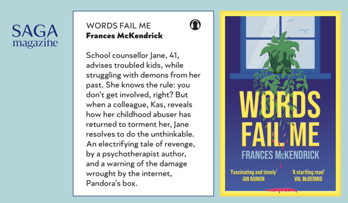 Words Fail Me by <a href="/Fran_McKendrick/">Frances McKendrick</a> is ‘an electrifying tale of revenge, by a psychotherapist author, and a warning of the damage wrought by the internet’, says Saga Magazine <a href="/SagaUK/">Saga</a> 
amazon.co.uk/Words-Fail-Me-…