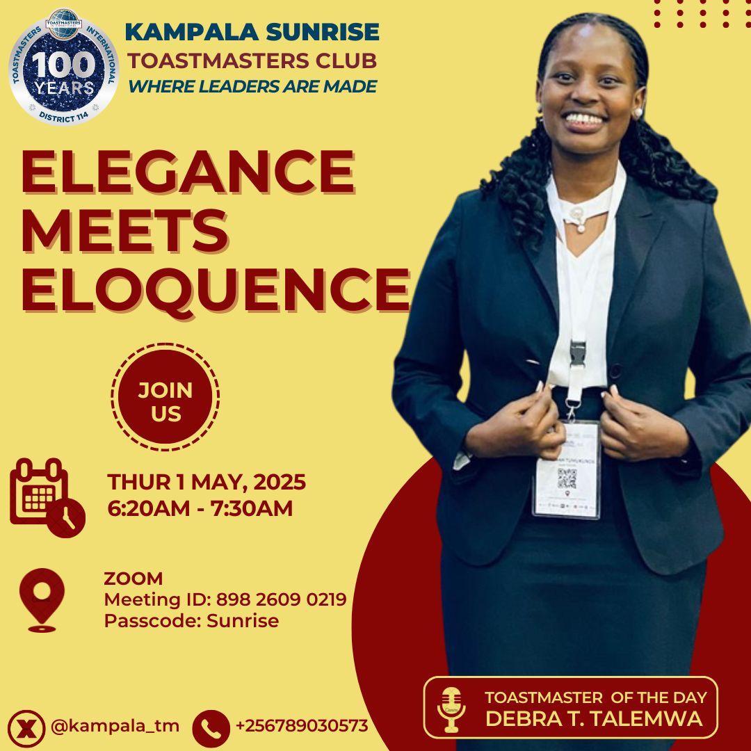 Start your #LabourDay holiday with <a href="/kampala_tm/">Kampala Sunrise Toastmasters</a> 

✅ Improve your public speaking skills
✅ Education Moment with Toastmaster <a href="/aaagaba/">Alex Agaba</a> 
✅ Network with like-minded individuals
✅ Have fun while building confidence

Come along with a friend. See you there!