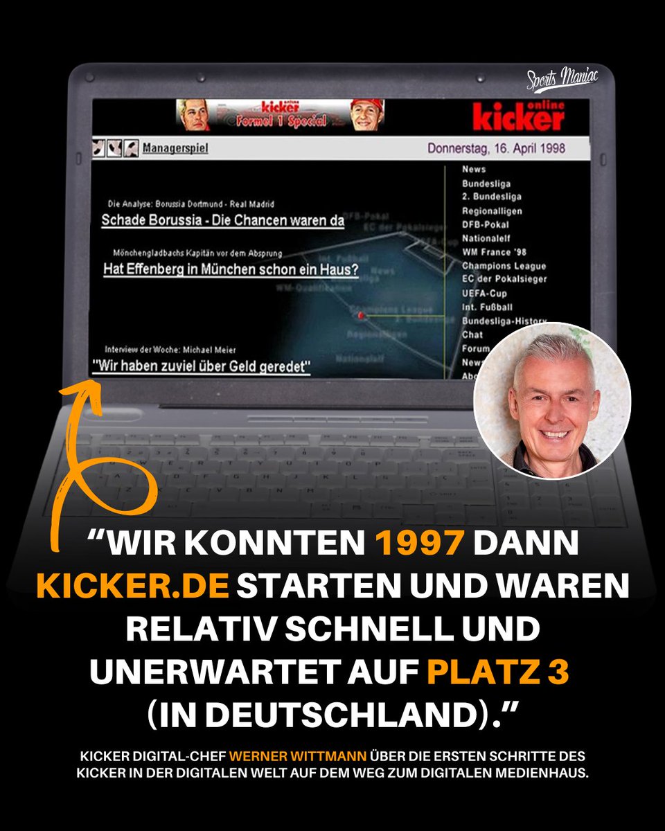 Von 1997 bis heute: So hat der <a href="/kicker/">kicker</a> den digitalen Wandel erfolgreich gemeistert! 📰➡️💻

Digital-Chef Werner Wittmann spricht über 30 Jahre Transformation vom Printmedium zur digitalen Marke – mit Insights zu #KI, M&amp;A &amp; Abo-Modellen.

Hört rein! 👇
sportsmaniac.de/494-x