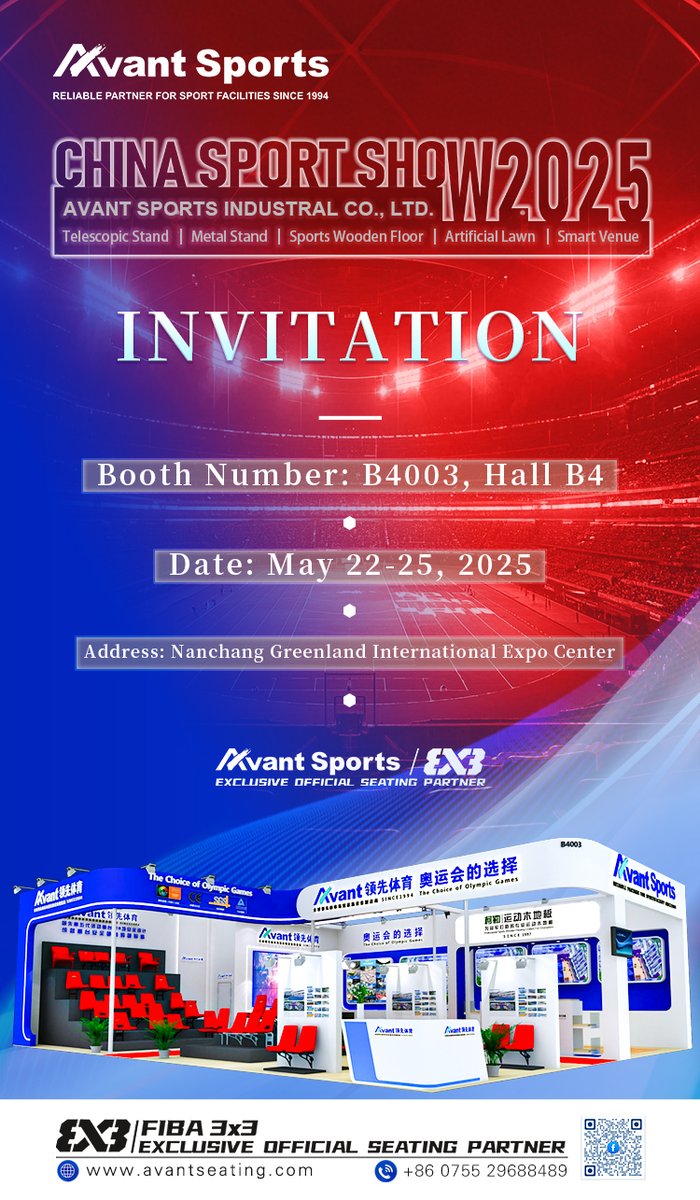 avantsports11's tweet image. 🌟 Join Us at China Sports Show 2025! 🌟
Booth: B4003, Hall B4
Dates: May 22-25, 2025
Location: Nanchang Greenland International Expo Center