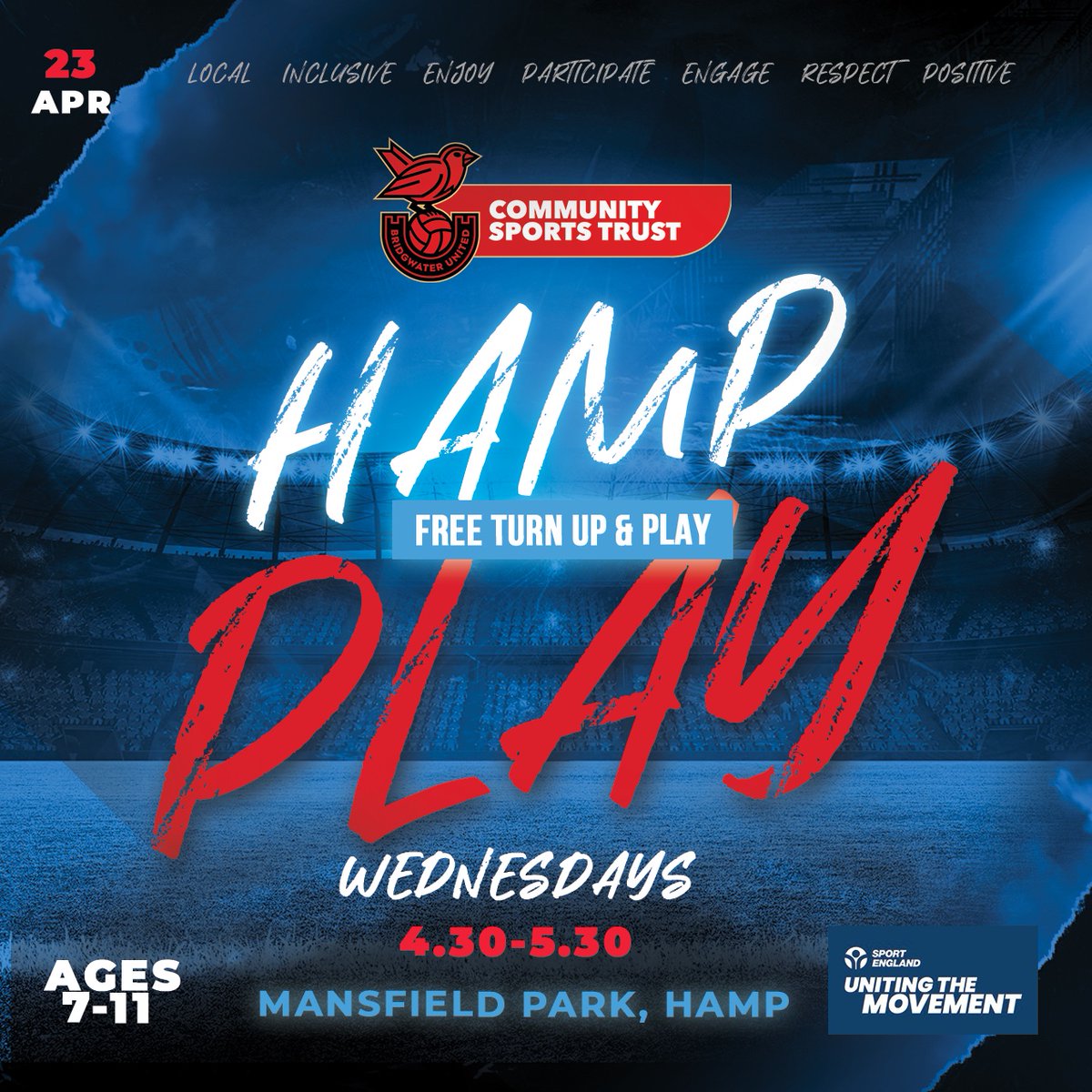 🚨 HAMP PLAY is tonight! ⚽

Join us Wednesdays | 4:30–5:30pm
📍 Mansfield Park
⚽ Ages 7-11

✅ Turn up &amp; play
✅ All abilities welcome
✅ Positive, inclusive football vibes

#HampPlay #InclusiveFootball #CommunityVibes #YouthFootball #FreeToPlay #PositivePlay