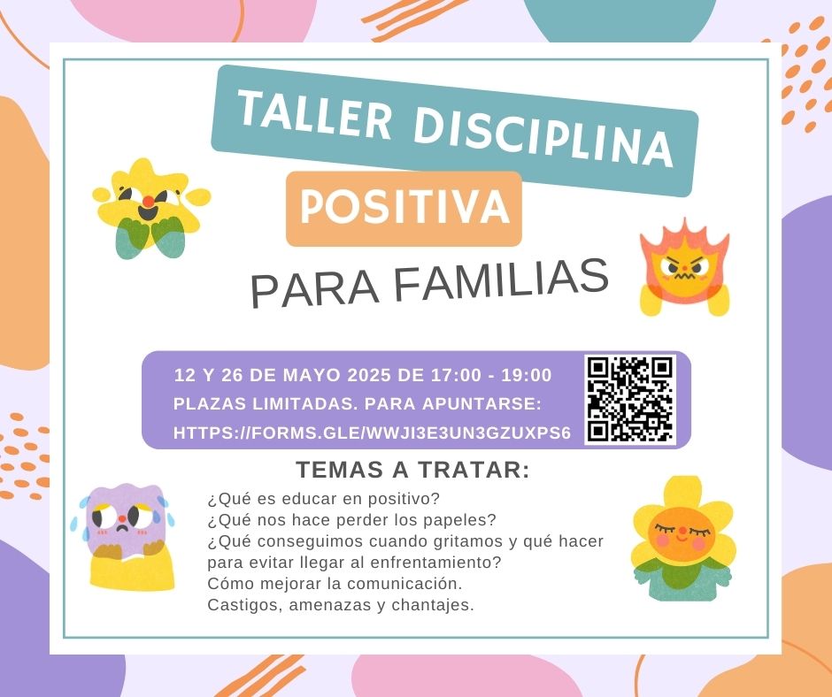 Taller Disciplina Positiva para Familias. Dia 12 y 26 mayo de 17:00 a 19:00. Enlace para apuntarse: forms.gle/wwji3E3un3gzux… Programa de Terapia Familiar. Fundación Adcara