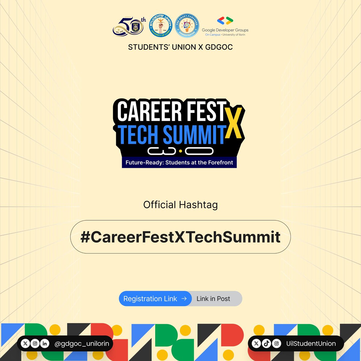 gdgoc_unilorin's tweet photo. Drumroll, please 🥁...

Say hello to our official event hashtag 🤭 #CareerFestXTechSummit

Use it, tag it, follow it, and stay plugged in to all the action! 😉

If you haven't registered, do that today at: https://t.co/g4hz8RbF0U https://t.co/elHDCk80o2