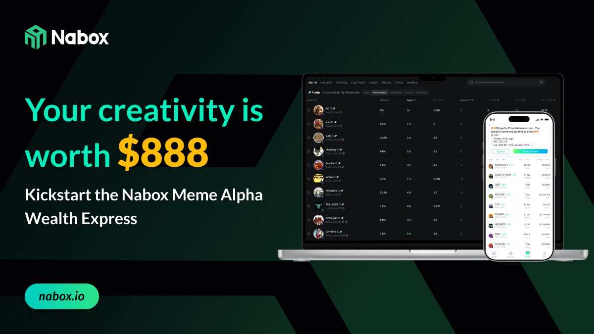 Nabox (@naboxwallet) on Twitter photo ๐ Nabox #MemeAlpha is coming soon โ and we need your help to name it! ๐
๐ฐ 1 grand prize: $888
๐ฏ 4 finalists will get $100 each
๐
April 30 โ May 7
โ๏ธ Submit your idea: forms.gle/ZNZkJZST3Frxk2โฆ
๐ Details: naboxwallet.medium.com/nabox-meme-alpโฆ
#Nabox #MemeCoin #NamingContest ๐ Nabox #MemeAlpha is coming soon โ and we need your help to name it! ๐
๐ฐ 1 grand prize: $888
๐ฏ 4 finalists will get $100 each
๐
April 30 โ May 7
โ๏ธ Submit your idea: forms.gle/ZNZkJZST3Frxk2โฆ
๐ Details: naboxwallet.medium.com/nabox-meme-alpโฆ
#Nabox #MemeCoin #NamingContest