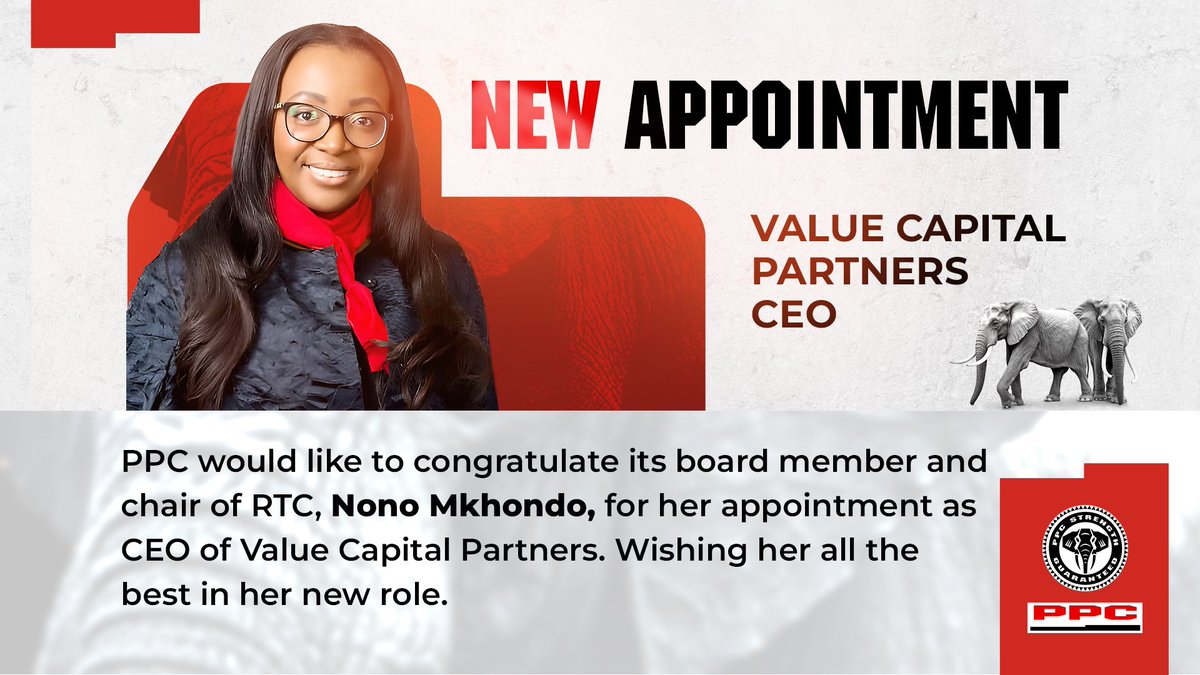 PPC would like to congratulate its board member and chair of RTC, Nono Mkhondo, for her appointment as CEO of Value Capital Partners. Wishing her all the best in her new role.