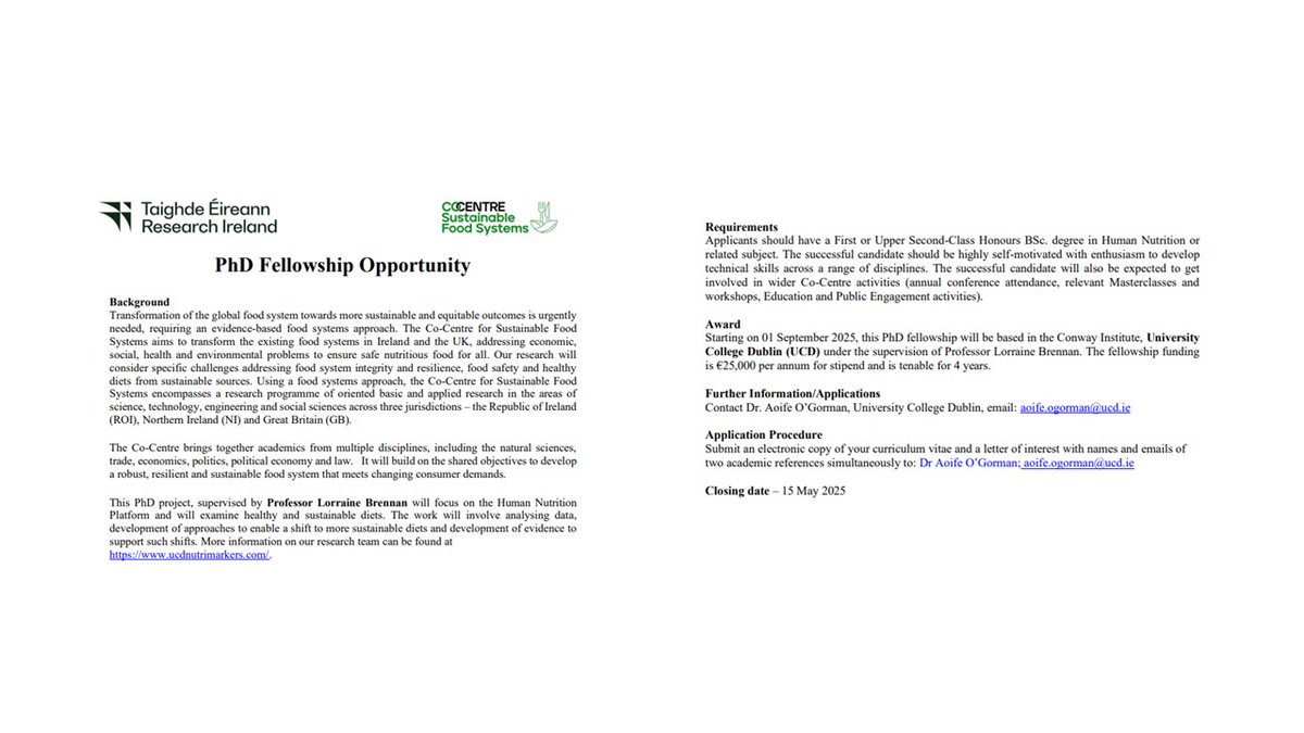 Metabo Markers (@metabomarkers) on Twitter photo 📢PhD opportunity available in our group, closing date 15th of May, all details are below <a href="/UCDFoodHealth/">UCDFood&Health</a> <a href="/UCD_Research/">UCD Research</a> <a href="/foodcocentre/">Co-Centre for Sustainable Food Systems</a> 📢PhD opportunity available in our group, closing date 15th of May, all details are below <a href="/UCDFoodHealth/">UCDFood&Health</a> <a href="/UCD_Research/">UCD Research</a> <a href="/foodcocentre/">Co-Centre for Sustainable Food Systems</a>