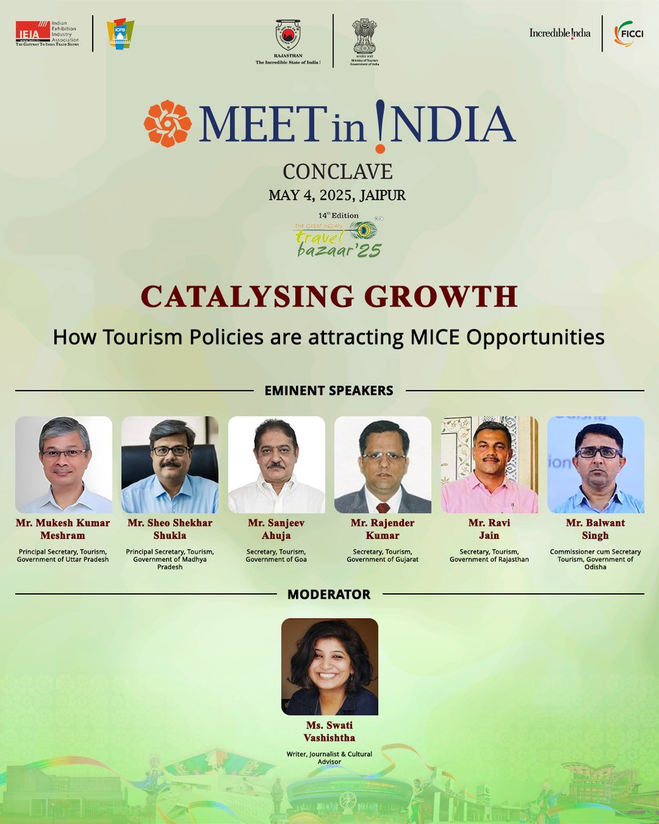 Session 1:

Catalyzing Growth - How Tourism Policies Are Attracting MICE Opportunities

At Meet in India Conclave 2025, we dive into how strategic tourism policies are unlocking India's potential in the global MICE arena.

A conversation shaping the future of business events,