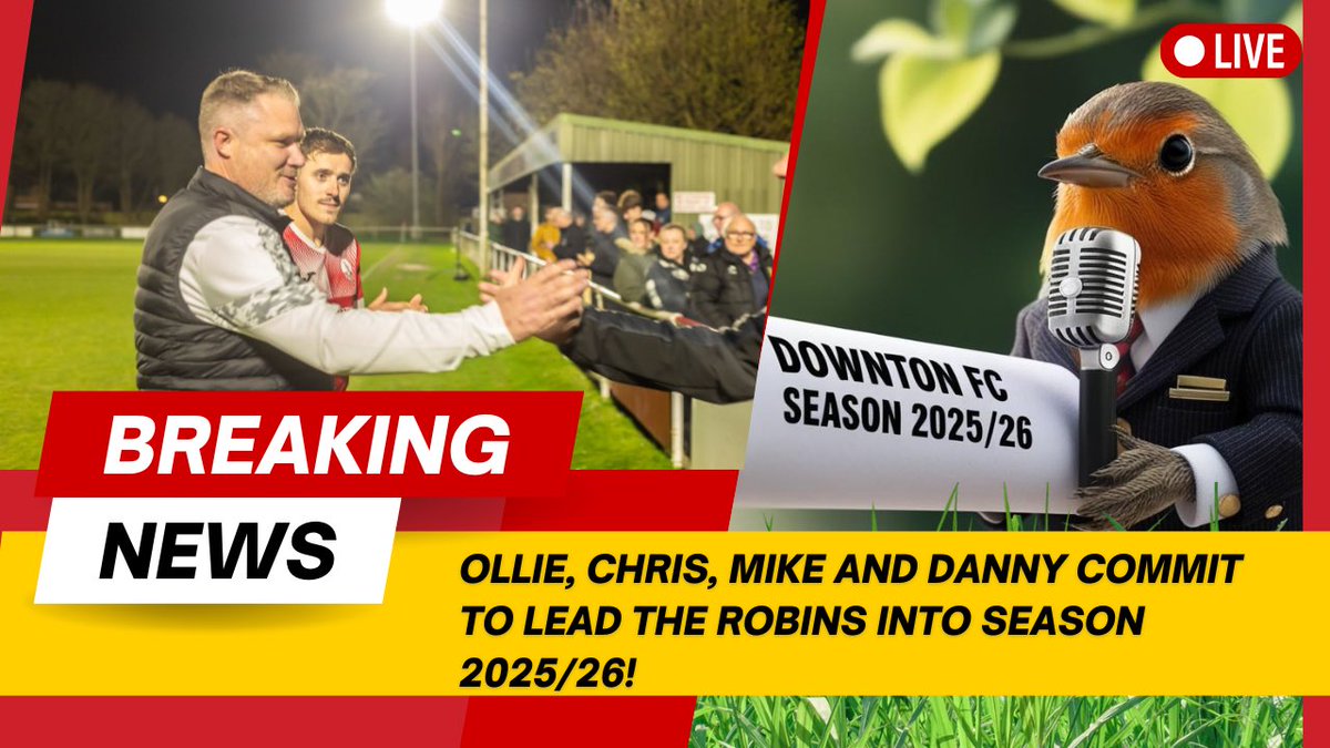 Downton FC (@downtonfc) on Twitter photo Probably the worst kept secret but we are delighted to confirm that Ollie, Chris, Mike and Danny will be leading the Robins into the 2025/26 season! Great to have them on-board following their hardwork and commitment last season in securing our place in the <a href="/WessexLeague/">Velocity Wessex League</a> Prem! Probably the worst kept secret but we are delighted to confirm that Ollie, Chris, Mike and Danny will be leading the Robins into the 2025/26 season! Great to have them on-board following their hardwork and commitment last season in securing our place in the <a href="/WessexLeague/">Velocity Wessex League</a> Prem!