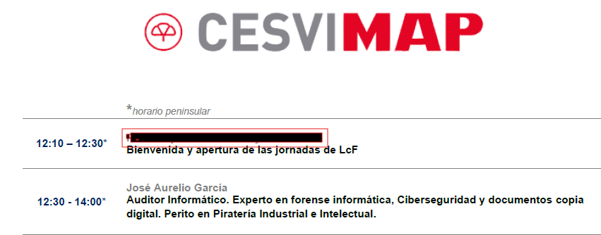Gracias a un informe técnico realizado el año pasado para <a href="/MAPFRE_ES/">MAPFRE España</a> <a href="/CESVIMAP/">CESVIMAP</a> he sido seleccionado para dar una conferencia en su sede central. 
Un honor que se hayan fijado en mí; y un orgullo ser reconocido como uno de los mejores expertos en forense informática, en 2024