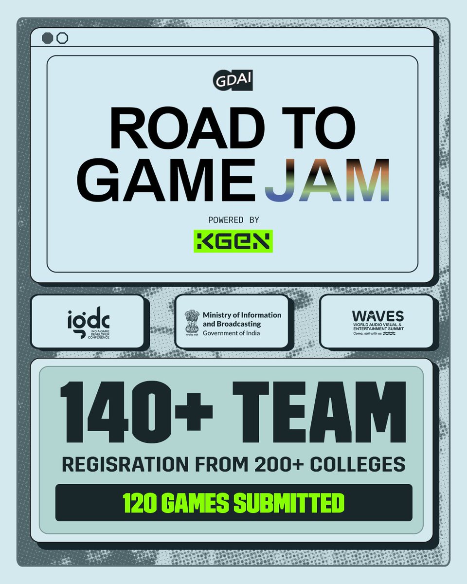 KGeN_IO's tweet image. Road to Game Jam was a massive success—and it’s all thanks to YOU!

140+ teams, Registration from 200+ colleges, 120 games - none of this was possible without our incredible judges, mentors, and speakers. 

@MIB_India @theindiagdc @GDAI_in
@WAVESummitIndia