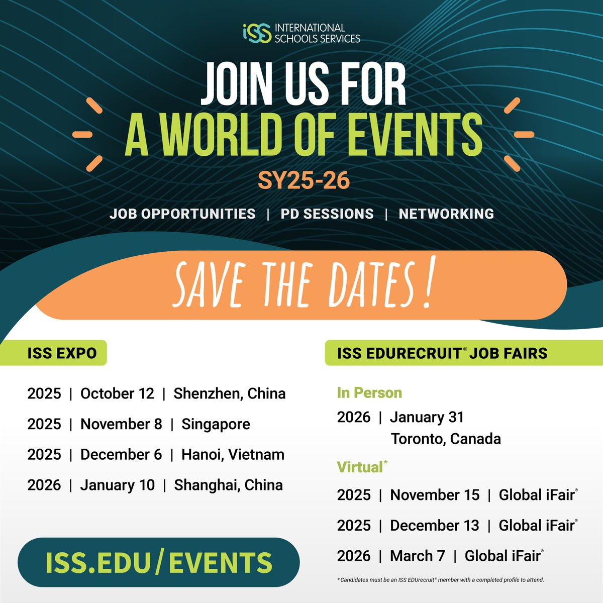 ISSCommunity's tweet image. JUST ANNOUNCED: New ISS event dates for SY25-26. Mark your calendar! iss.edu/events
#issedu #internationalschools #k12teachers
