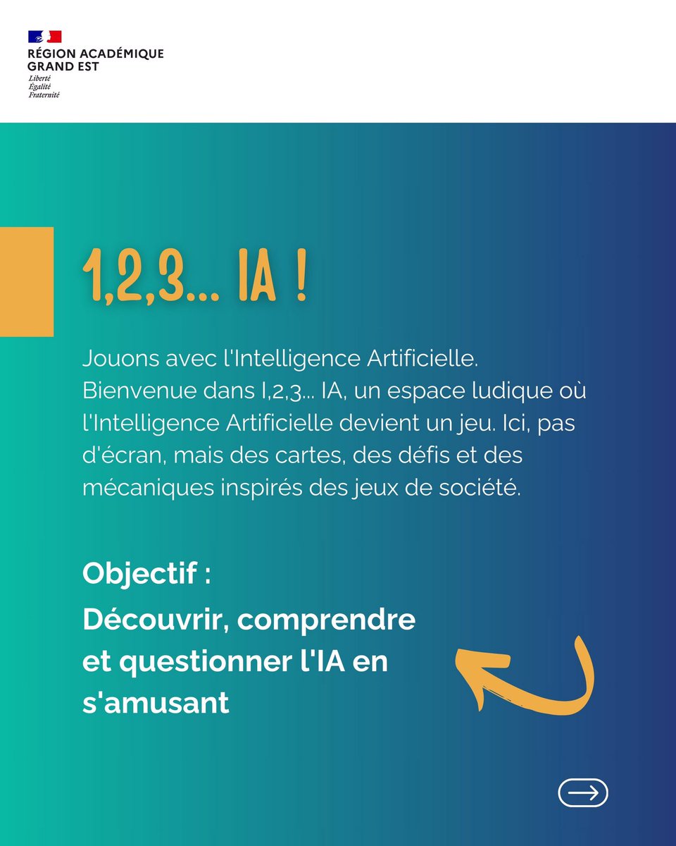 Ambition 21 (@ambition21_fse) on Twitter photo Semaine régionale de l'#IntelligenceArtificielle dans la <a href="/RA_GrandEst/">Région académique Grand Est</a> ⤵️
Espace jeux numériques sans écran 𝟏, 𝟐, 𝟑... 𝐈𝐀 ! pour découvrir, comprendre et questionner l'#IA tout en s'amusant dans le cadre du projet européen #FSE+ #Ambition21.
#numérique
#NumériqueÉducatif Semaine régionale de l'#IntelligenceArtificielle dans la <a href="/RA_GrandEst/">Région académique Grand Est</a> ⤵️
Espace jeux numériques sans écran 𝟏, 𝟐, 𝟑... 𝐈𝐀 ! pour découvrir, comprendre et questionner l'#IA tout en s'amusant dans le cadre du projet européen #FSE+ #Ambition21.
#numérique
#NumériqueÉducatif