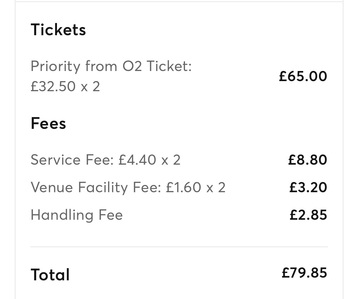 J93Bee's tweet photo. This really pisses me off. Why am I paying so much in fees? The tickets are £65 but I’ve had to pay £14.85 in fees.   #Ticketmaster https://t.co/VAkNl9HAuc