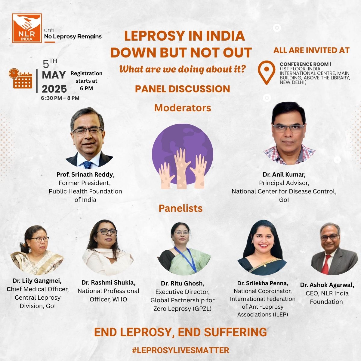 Leprosy in India: Down but Not Out. What Are We Doing About It?

Join us for an important panel discussion on 05th May 2025 at 6:30 PM at the Conference Room 1 (1st floor, India International Centre, Main building, above the Library, New Delhi)