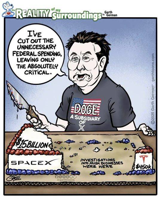 I tell ya, it's just crazy that DOGE hasn't cut any of Elon Musk's gigantic government contracts. By some estimates, he has received $38 BILLION taxpayer dollars over his career.

Additionally, Musk is now being awarded new federal contracts that he didn't have before. And the
